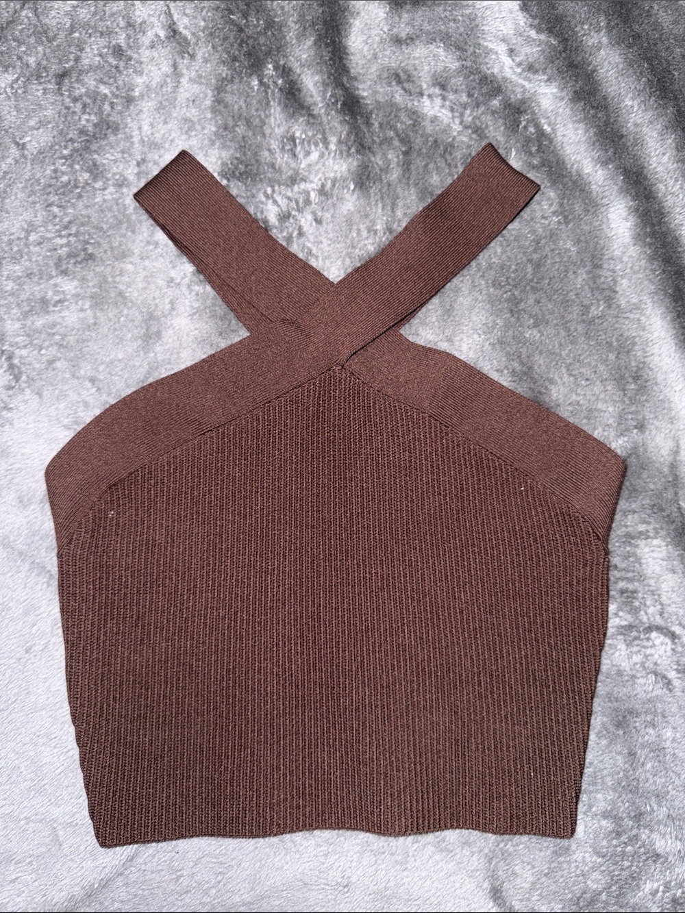 Babaton Chocolate Brown Knit Cross-Back Sweater Tank